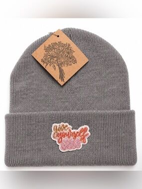 Gray Knit Beanie with 'Give Yourself Grace' Patch